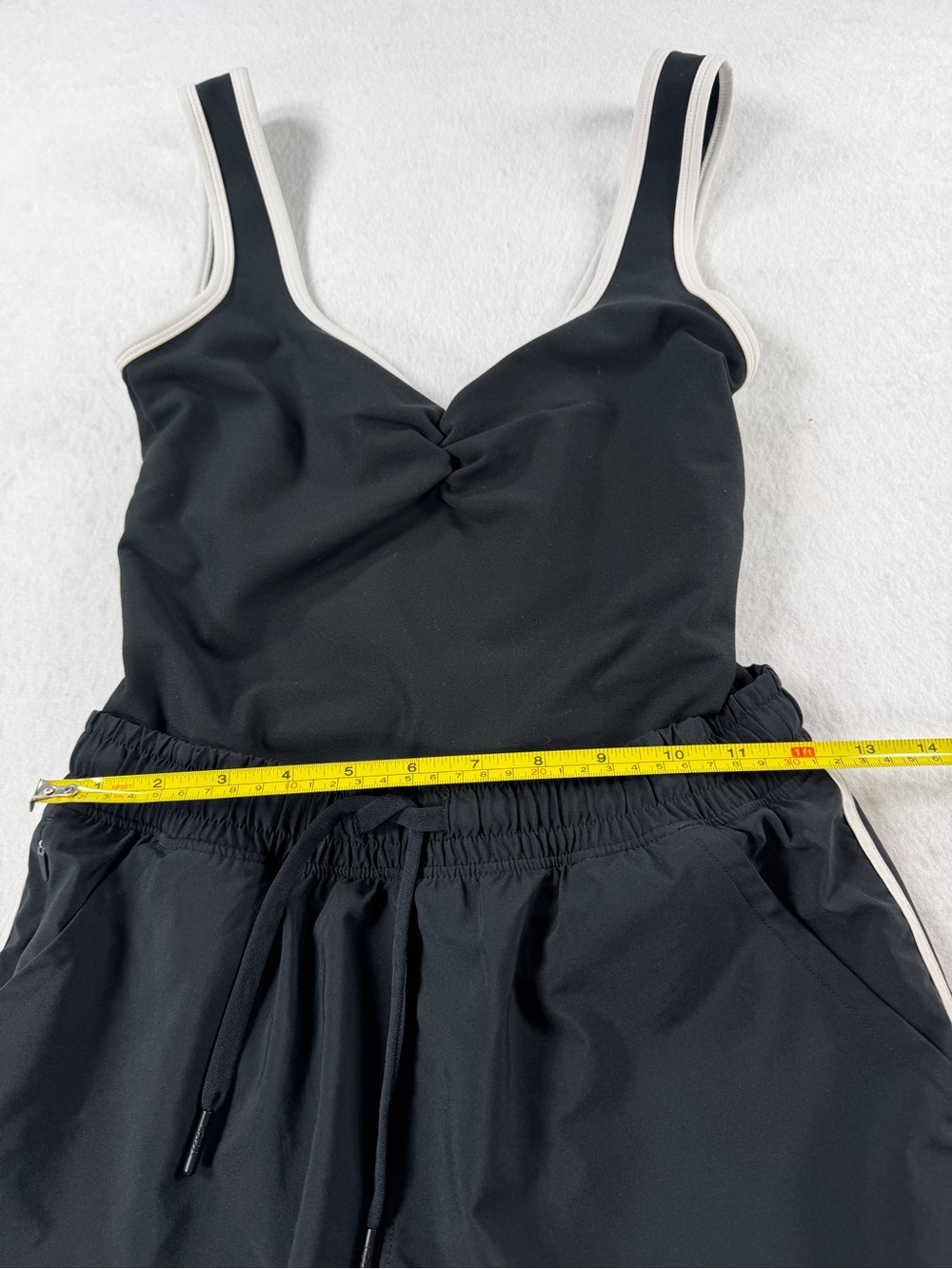 YPB Your Personal Best Active Bodysuit Black White Trim Ruched Sweetheart Small - Picture 8 of 10